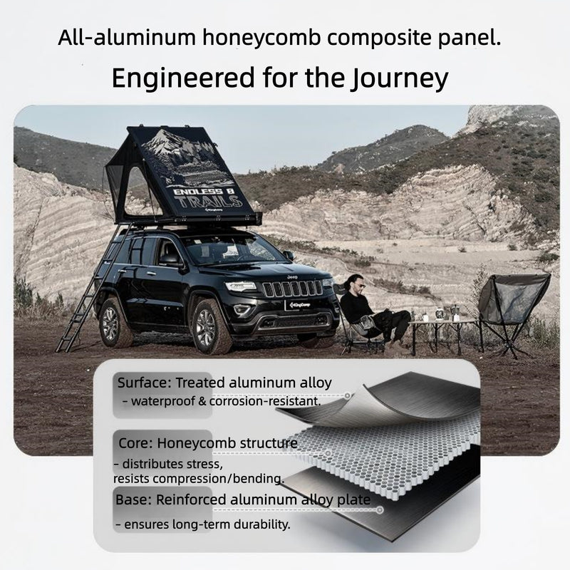 Cargue la imagen en el visor de la galería, KingCamp ENDLESS 8 Rooftop Tent – 3‑Second Set‑Up, Ultra‑Thin 8cm Hard Shell, Waterproof & Lightweight for SUV/Truck Overlanding