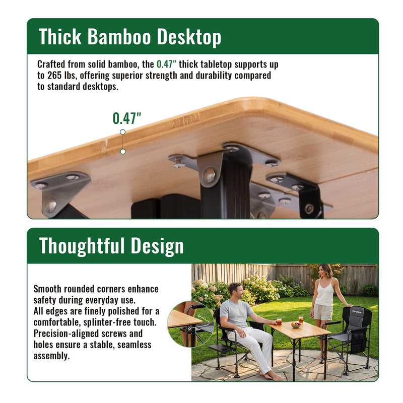 Load image into Gallery viewer, KingCamp 4-Fold Bamboo Camping Table | Portable Adjustable Height Folding Table (16.5"-27.5") for Outdoor, Picnic & Tailgating, Holds 265 lbs