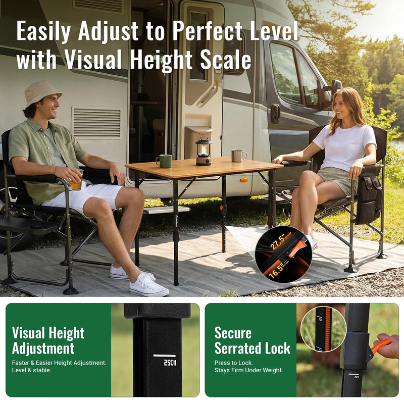 Load image into Gallery viewer, KingCamp 4-Fold Bamboo Camping Table | Portable Adjustable Height Folding Table (16.5"-27.5") for Outdoor, Picnic & Tailgating, Holds 265 lbs