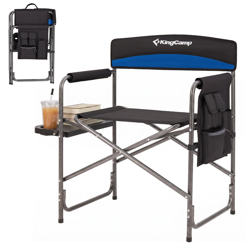 Load image into Gallery viewer, KingCamp ASH B10 Heavy Duty Director's Chair | Oversized 396lb Capacity Camping Chair with Foldable Side Table & Detachable Pocket, Padded Seat for Big & Tall Adults, One-Step Fold for Tailgating & Lawn