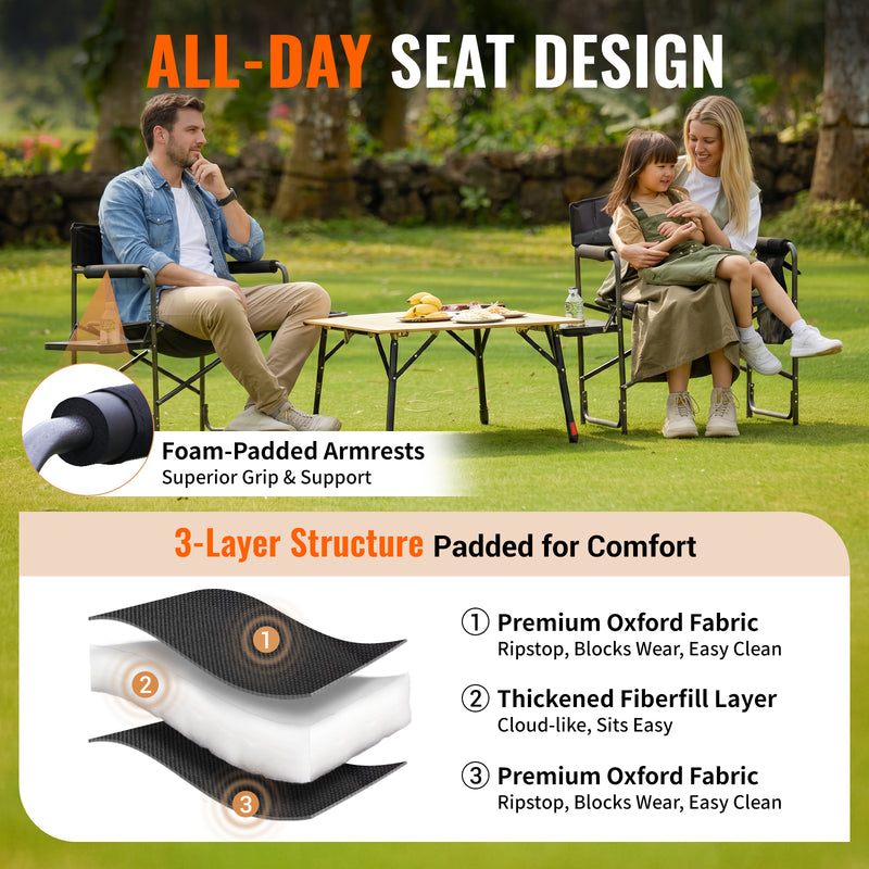 Load image into Gallery viewer, KingCamp ASH B10 Heavy Duty Director's Chair | Oversized 396lb Capacity Camping Chair with Foldable Side Table & Detachable Pocket, Padded Seat for Big & Tall Adults, One-Step Fold for Tailgating & Lawn