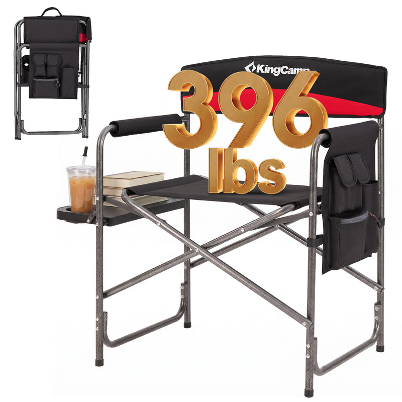 Load image into Gallery viewer, KingCamp ASH B10 Heavy Duty Director's Chair | Oversized 396lb Capacity Camping Chair with Foldable Side Table & Detachable Pocket, Padded Seat for Big & Tall Adults, One-Step Fold for Tailgating & Lawn