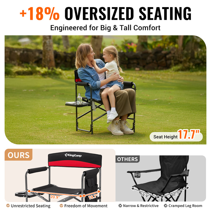 Load image into Gallery viewer, KingCamp ASH B10 Heavy Duty Director's Chair | Oversized 396lb Capacity Camping Chair with Foldable Side Table & Detachable Pocket, Padded Seat for Big & Tall Adults, One-Step Fold for Tailgating & Lawn