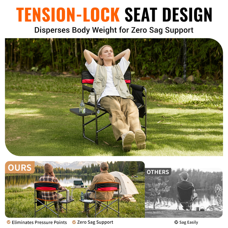 Load image into Gallery viewer, KingCamp ASH B10 Heavy Duty Director's Chair | Oversized 396lb Capacity Camping Chair with Foldable Side Table & Detachable Pocket, Padded Seat for Big & Tall Adults, One-Step Fold for Tailgating & Lawn