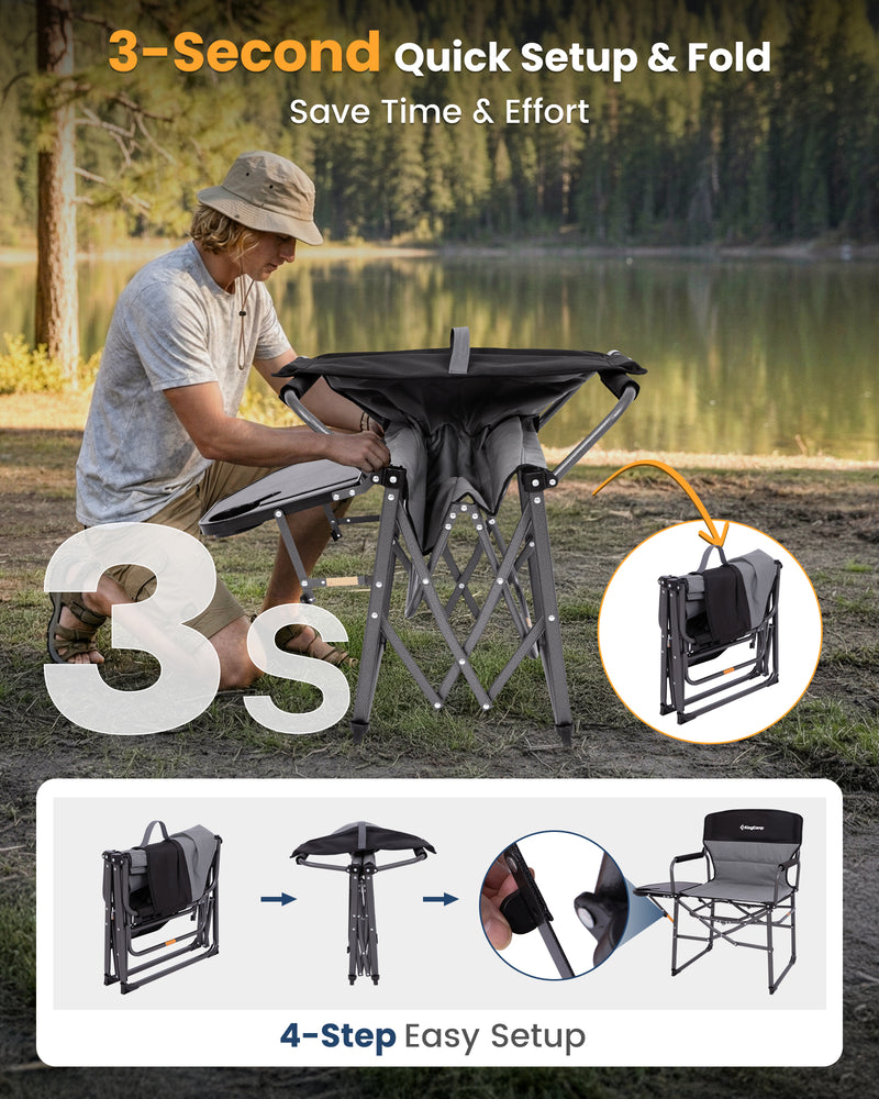 Load image into Gallery viewer, KingCamp ASH C30 Oversized Director's Camp Chair with Side Table | Heavy Duty Folding Chair, 440 lb Capacity, Extra Wide Seat for Camping, Beach & Backyard