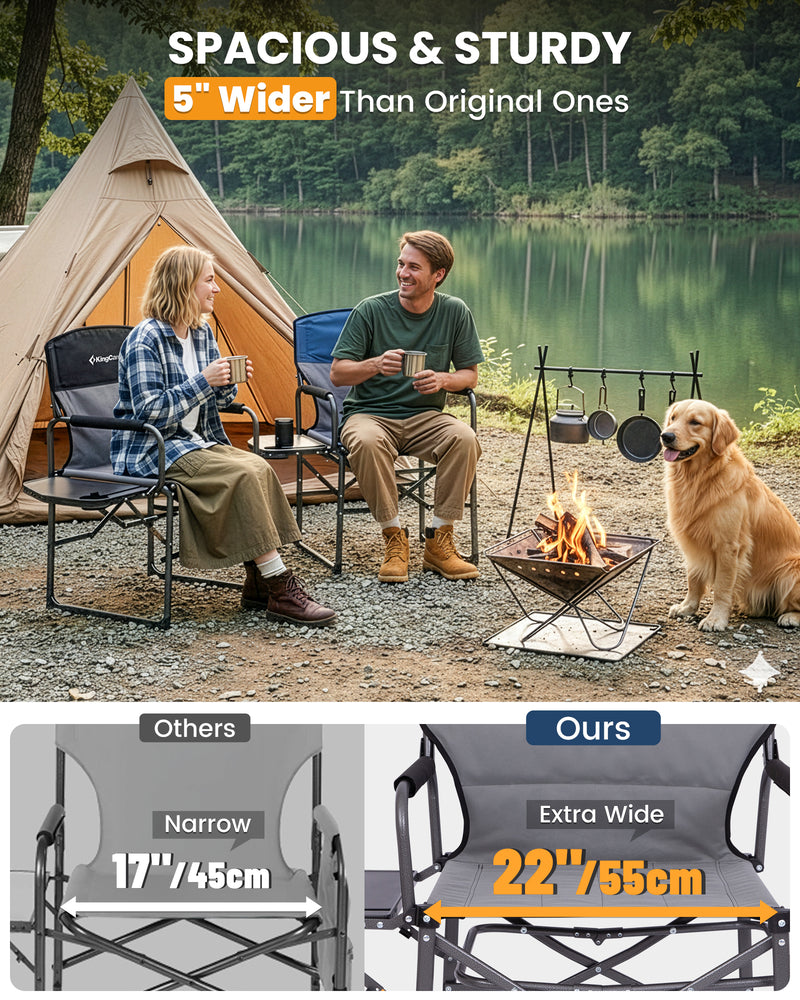 Load image into Gallery viewer, KingCamp ASH C30 Oversized Director's Camp Chair with Side Table | Heavy Duty Folding Chair, 440 lb Capacity, Extra Wide Seat for Camping, Beach & Backyard