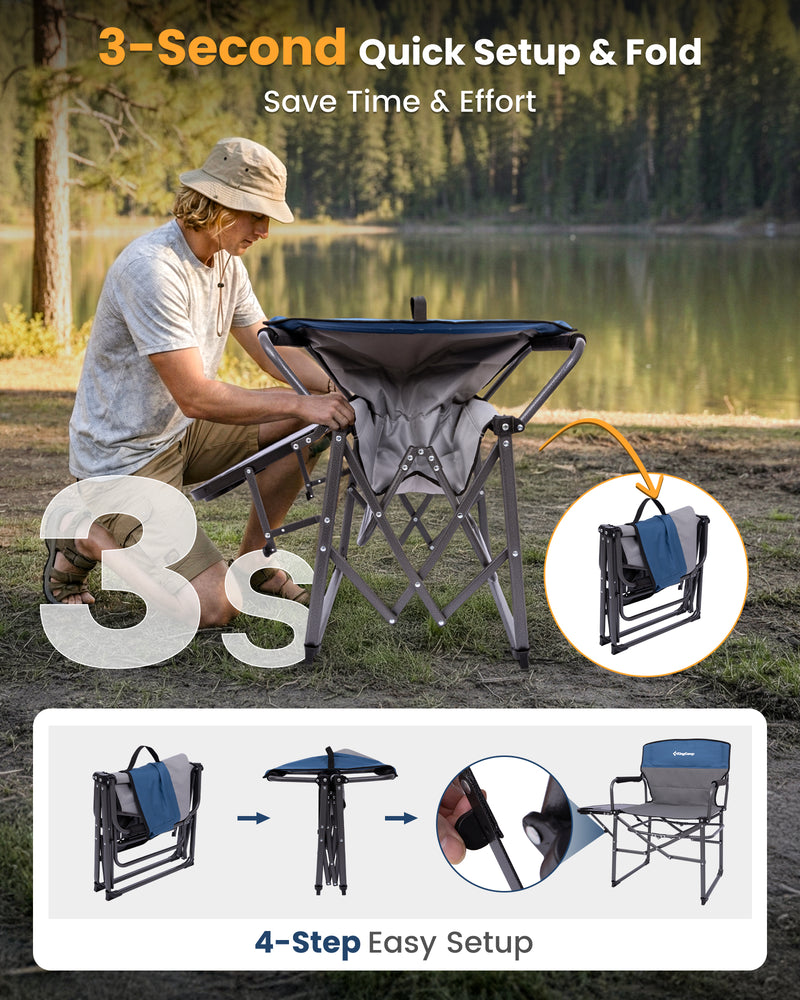 Load image into Gallery viewer, KingCamp ASH C30 Oversized Director's Camp Chair with Side Table | Heavy Duty Folding Chair, 440 lb Capacity, Extra Wide Seat for Camping, Beach & Backyard