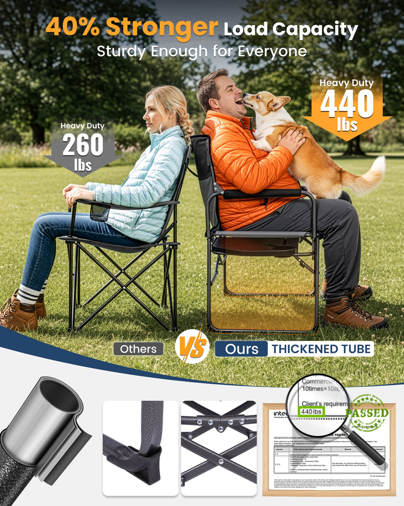 Load image into Gallery viewer, KingCamp ASH C30 Oversized Director's Camp Chair with Side Table | Heavy Duty Folding Chair, 440 lb Capacity, Extra Wide Seat for Camping, Beach & Backyard