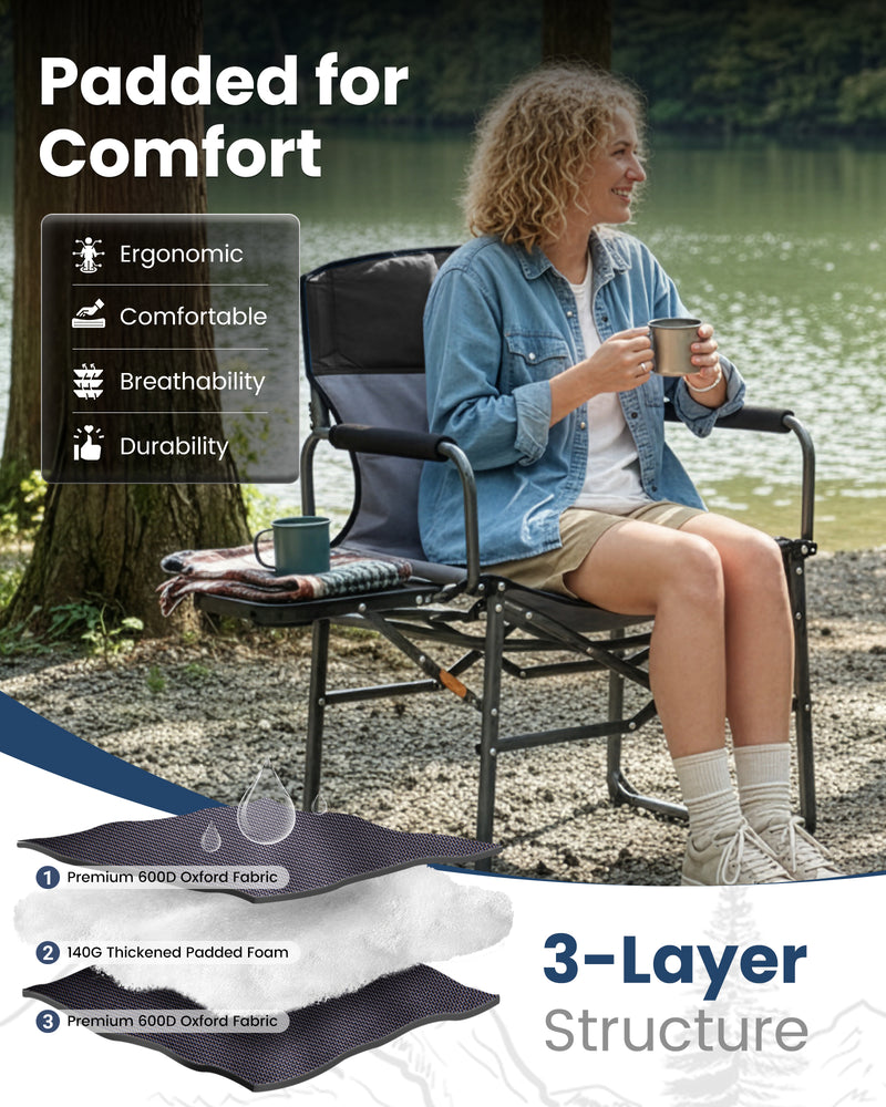 Load image into Gallery viewer, KingCamp ASH C30 Oversized Director's Camp Chair with Side Table | Heavy Duty Folding Chair, 440 lb Capacity, Extra Wide Seat for Camping, Beach & Backyard
