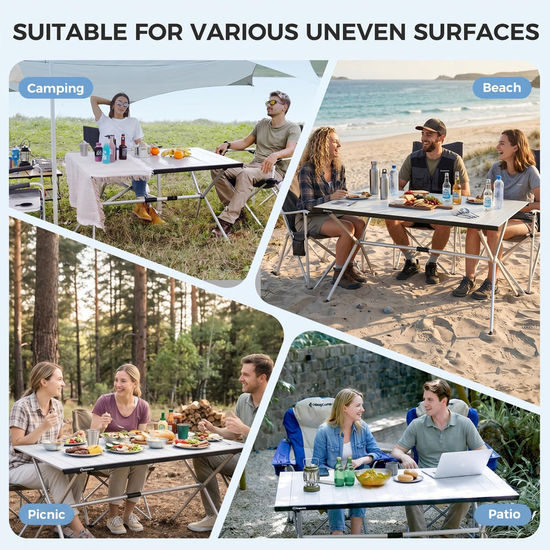 Load image into Gallery viewer, KingCamp AluVenture Aluminum Camping Table, Heavy Duty Roll Top Folding Camp Table with Adjustable Feet & Carry Bag 6p