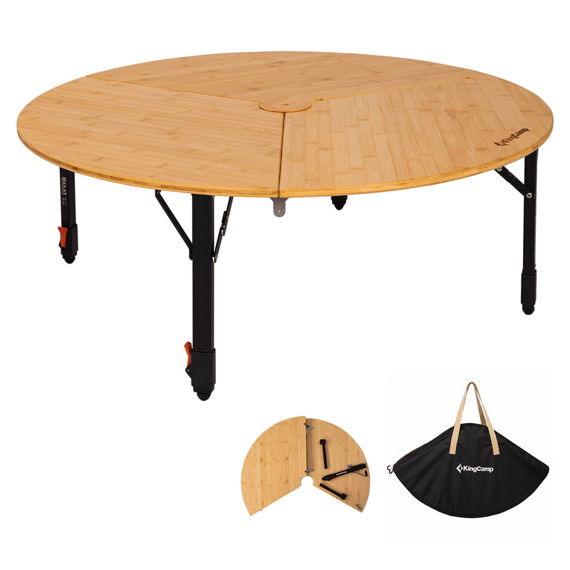 Load image into Gallery viewer, KingCamp BAMBOO P95D PLUS Round Bamboo Camping Table, 14.2"-23.6" Adjustable Height, 37.4" Folding Outdoor Table