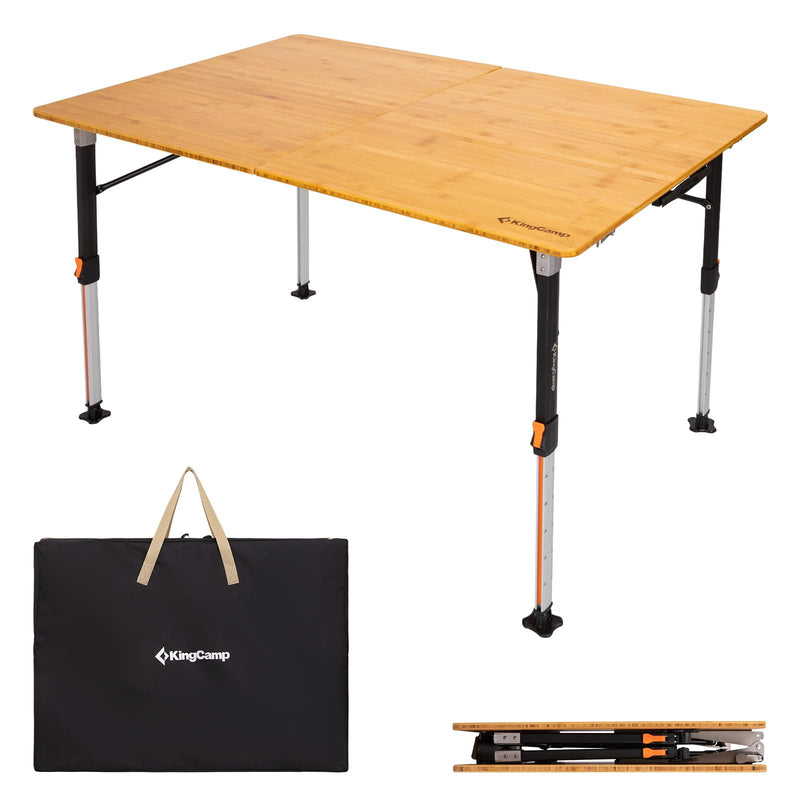 Load image into Gallery viewer, KingCamp BamAura 2Fold 12080 All-Terrain Bamboo Camping Table | 2-Folding Portable Picnic Table with Visual-Adjust Legs (16.5"-27.5")