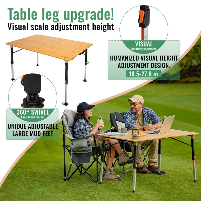 Load image into Gallery viewer, KingCamp BamAura 2Fold 12080 All-Terrain Bamboo Camping Table with visual scale adjustment height