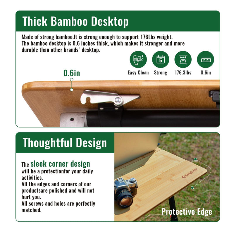 Load image into Gallery viewer, KingCamp BamAura 2Fold 12080 All-Terrain Bamboo Camping Table with sleek corner design