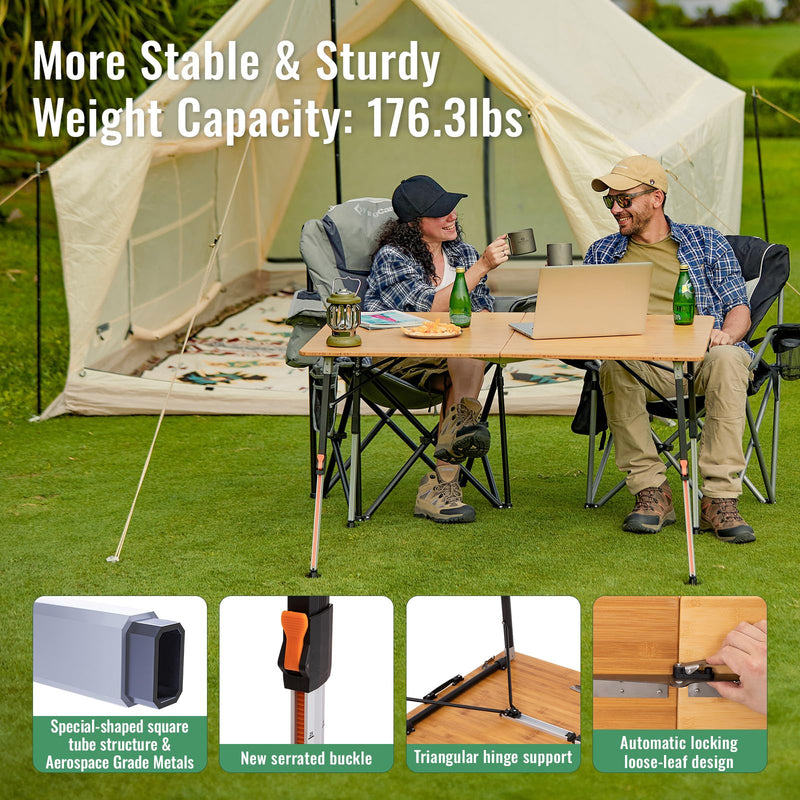 Load image into Gallery viewer, KingCamp All-Terrain Bamboo Camping Table 176lb Capacity for 4-6 Persons