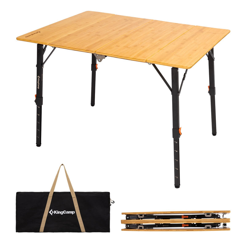 Load image into Gallery viewer, KingCamp BamAura 4Fold 10070 All-Terrain Bamboo Camping Table | 4-Folding Portable Picnic Table with Visual-Adjust Legs (16.5"-27.5")