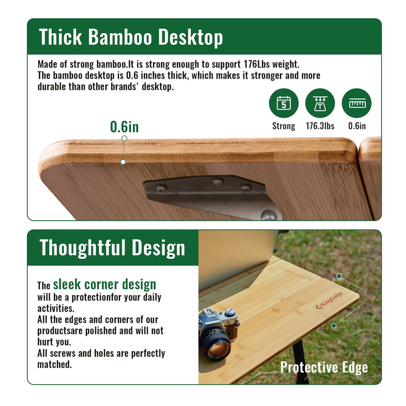 Load image into Gallery viewer, KingCamp BamAura 4Fold 10070 All-Terrain Bamboo Camping Table | 4-Folding Portable Picnic Table with Visual-Adjust Legs (16.5"-27.5")