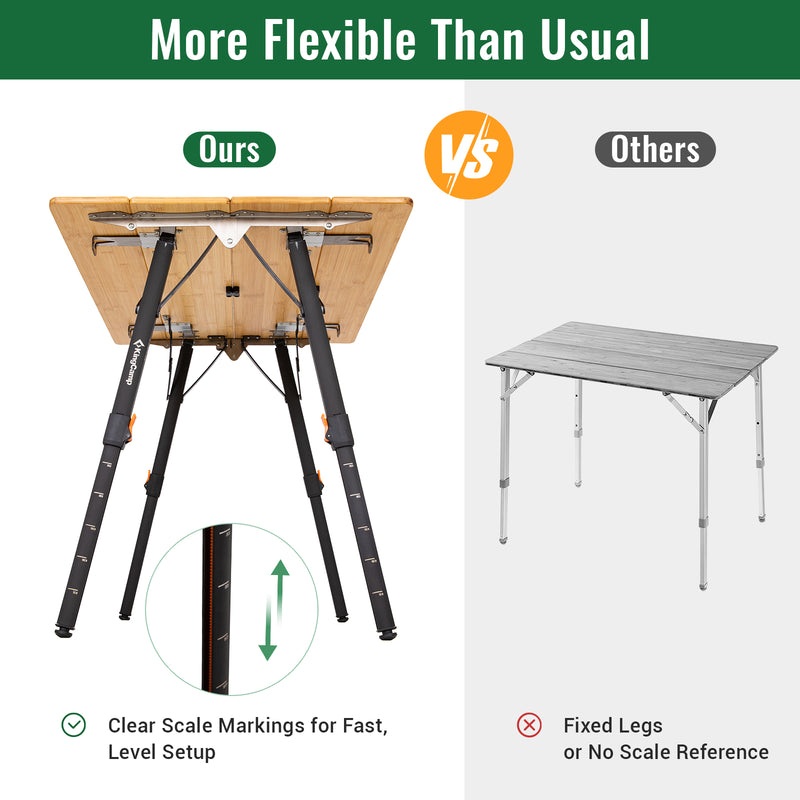 Load image into Gallery viewer, KingCamp BamAura 4Fold 8060 All-Terrain Bamboo Camping Table Flexible clear scale markings for fast level setup