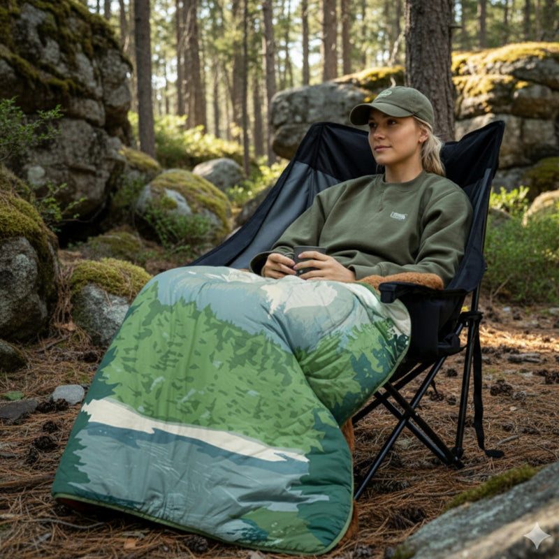 Load image into Gallery viewer, KingCamp Boho Printed Wearable Camping Blanket Forest Green Large Sherpa & Water-Resistant Picnic Blanket for Outdoor Concerts, Beach & Travel