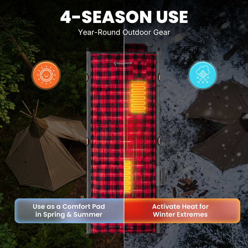 Load image into Gallery viewer, KingCamp CAMPCOZY Heated Camping Pad, 78" x 26" USB Powered Heated Sleeping Mat with 3 Heating Panels, Cotton Flannel Top for Cot, Sleeping Bag & Travel