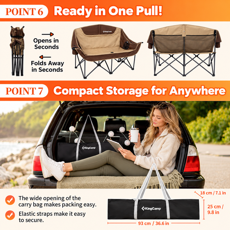Load image into Gallery viewer, KingCamp CANNA C20 PLUS Heated Camping Loveseat, 2-Person Folding Chair with 4 Heating Zones, 3 Heat Settings & Dual Cup Holders