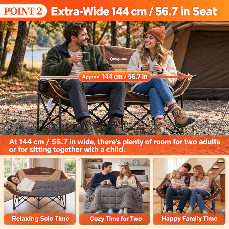 Load image into Gallery viewer, KingCamp CANNA C20 PLUS Heated Camping Loveseat, 2-Person Folding Chair with 4 Heating Zones, 3 Heat Settings & Dual Cup Holders