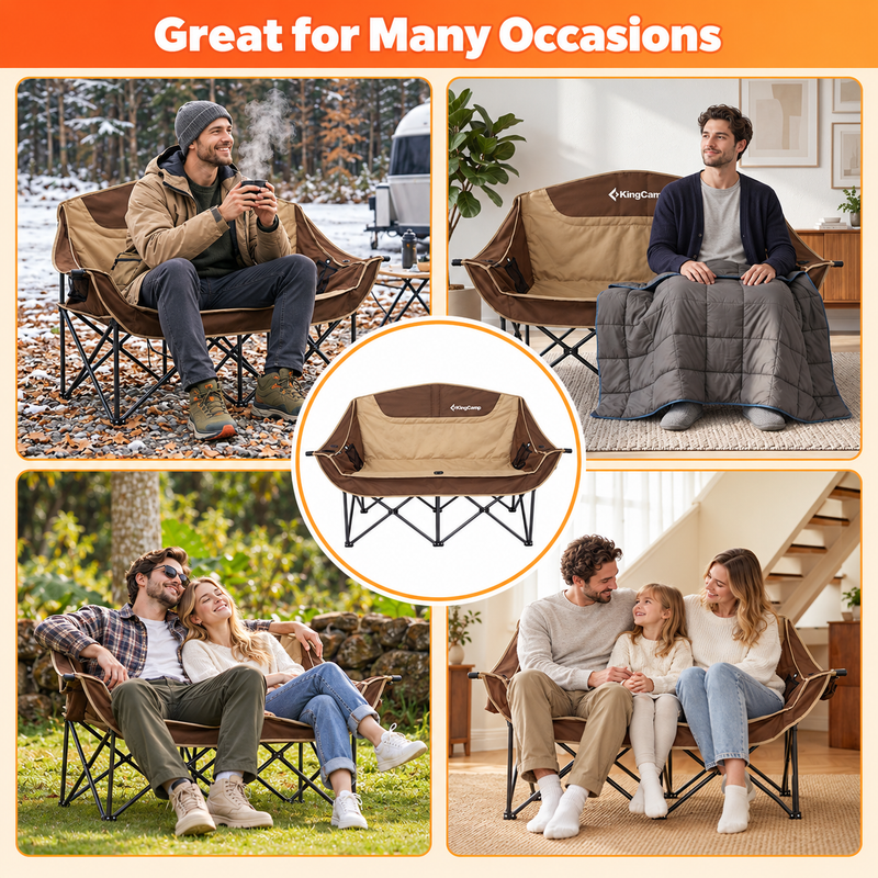 Load image into Gallery viewer, KingCamp CANNA C20 PLUS Heated Camping Loveseat, 2-Person Folding Chair with 4 Heating Zones, 3 Heat Settings & Dual Cup Holders
