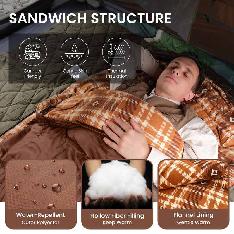 Load image into Gallery viewer, KingCamp CLOUDY 400 Cold Weather Sleeping Bag for Adults - 4-Season, Wide, Waterproof, Converts to Double