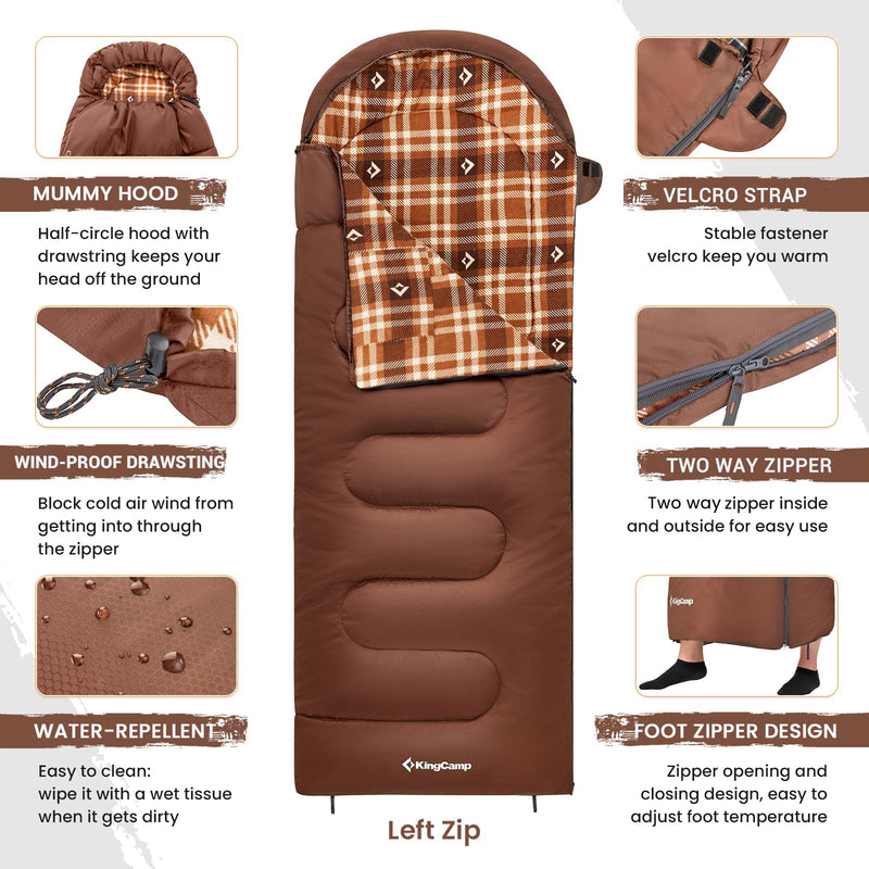 Load image into Gallery viewer, KingCamp CLOUDY 400 Cold Weather Sleeping Bag for Adults - 4-Season, Wide, Waterproof, Converts to Double