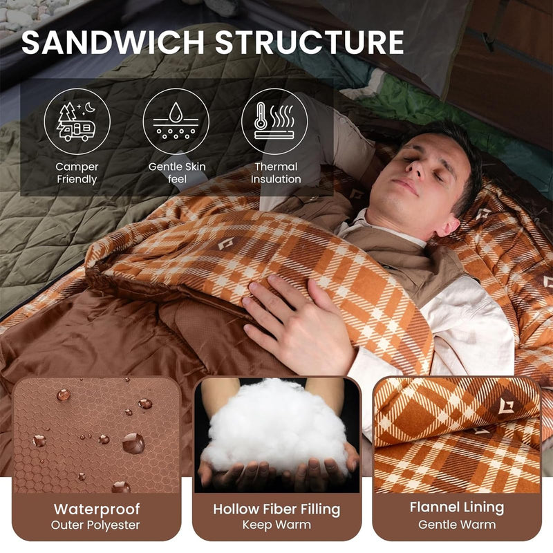 Load image into Gallery viewer, KingCamp CLOUDY 400 Cold Weather Sleeping Bag for Adults - 4-Season, Wide, Waterproof, Converts to Double