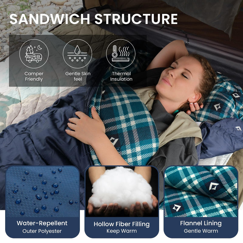 Load image into Gallery viewer, KingCamp CLOUDY 400 Cold Weather Sleeping Bag for Adults - 4-Season, Wide, Waterproof, Converts to Double