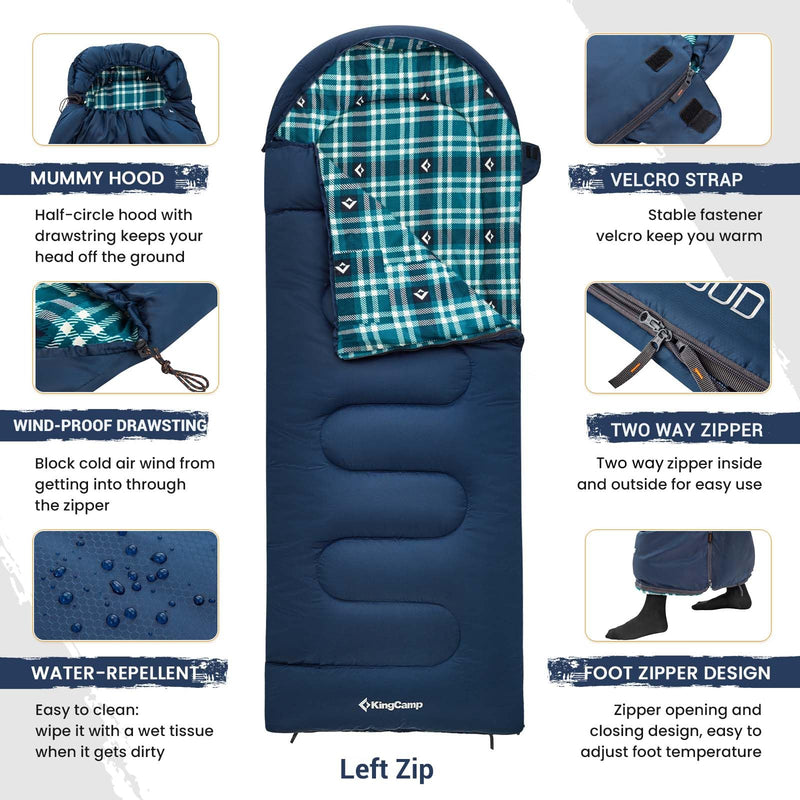 Load image into Gallery viewer, KingCamp CLOUDY 400 Cold Weather Sleeping Bag for Adults - 4-Season, Wide, Waterproof, Converts to Double