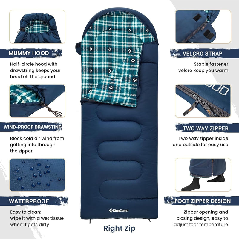 Load image into Gallery viewer, KingCamp CLOUDY 400 Cold Weather Sleeping Bag for Adults - 4-Season, Wide, Waterproof, Converts to Double