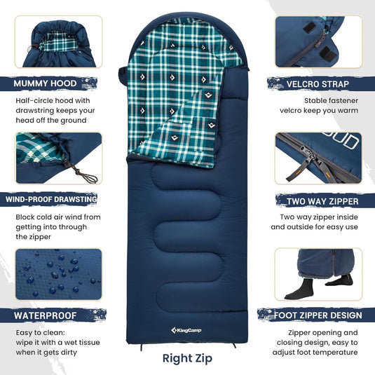 KingCamp CLOUDY 400 Cold Weather Sleeping Bag for Adults - 4-Season, Wide, Waterproof, Converts to Double