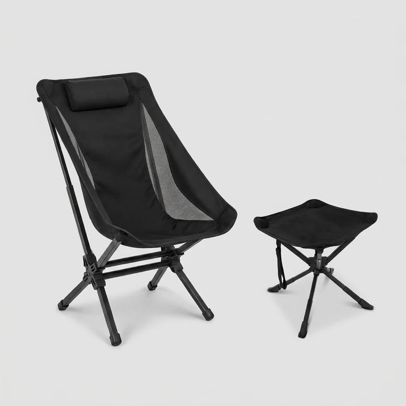 Laden Sie das Bild in Galerie -Viewer, KingCamp Camping Chair & Swivel Stool Bundle, High Back Chair + 360° Adjustable Folding Stool, 330 lbs Capacity