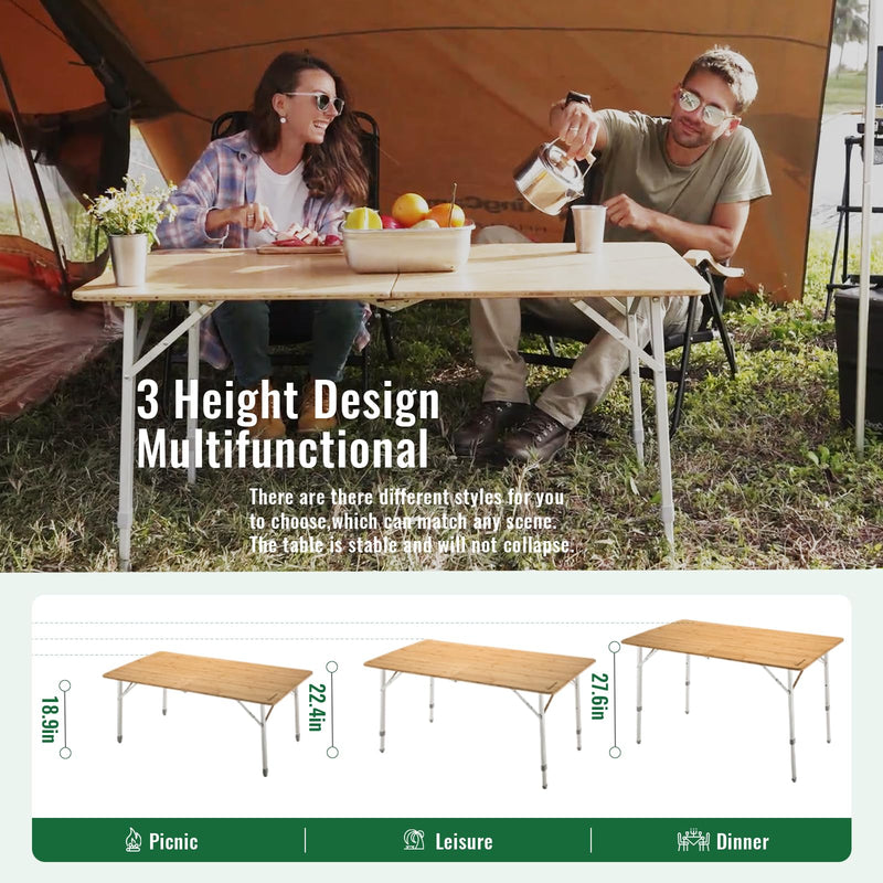 Cargue la imagen en el visor de la galería, KingCamp Compact 2-Folding Bamboo Table for 4-6 Person
