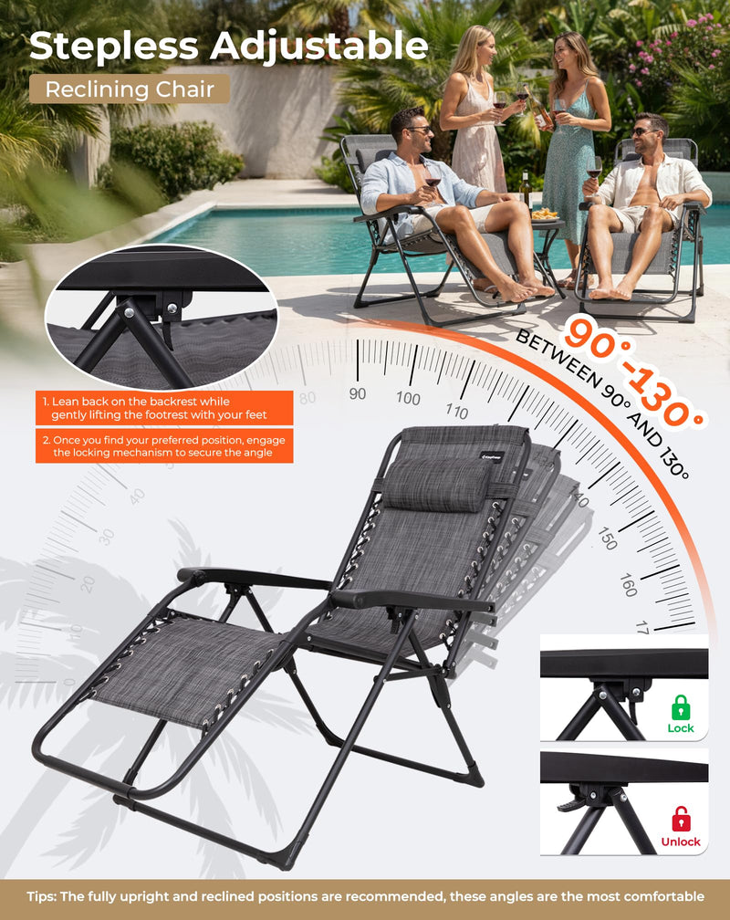Load image into Gallery viewer, KingCamp DAYLILY B10 Zero Gravity Chair, Adjustable Reclining Outdoor Lounge Chair with Headrest, Teslin Mesh & Heavy-Duty Steel Frame, 400 lbs Capacity
