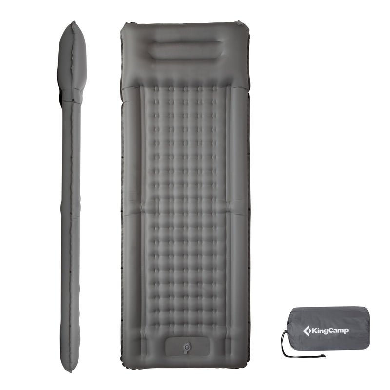 Load image into Gallery viewer, KingCamp DELUXE 12 Inflatable Sleeping Pad – Built‑In Foot Pump & Pillow, Lightweight Camping Mat Grey