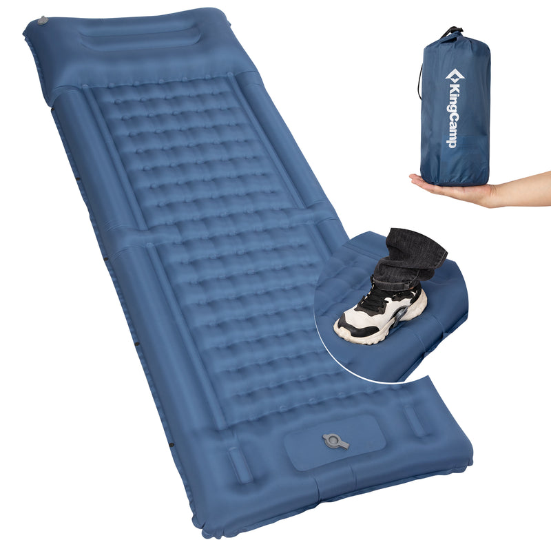 Load image into Gallery viewer, KingCamp DELUXE 12 Inflatable Sleeping Pad Navy– Built‑In Foot Pump & Pillow, Lightweight Camping Mat