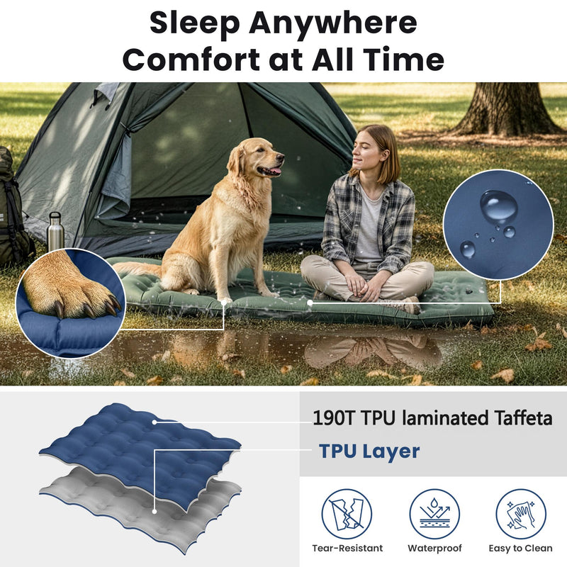 Load image into Gallery viewer, KingCamp DELUXE 12 Inflatable Sleeping Pad Navy– Built‑In Foot Pump & Pillow, Lightweight Camping Mat