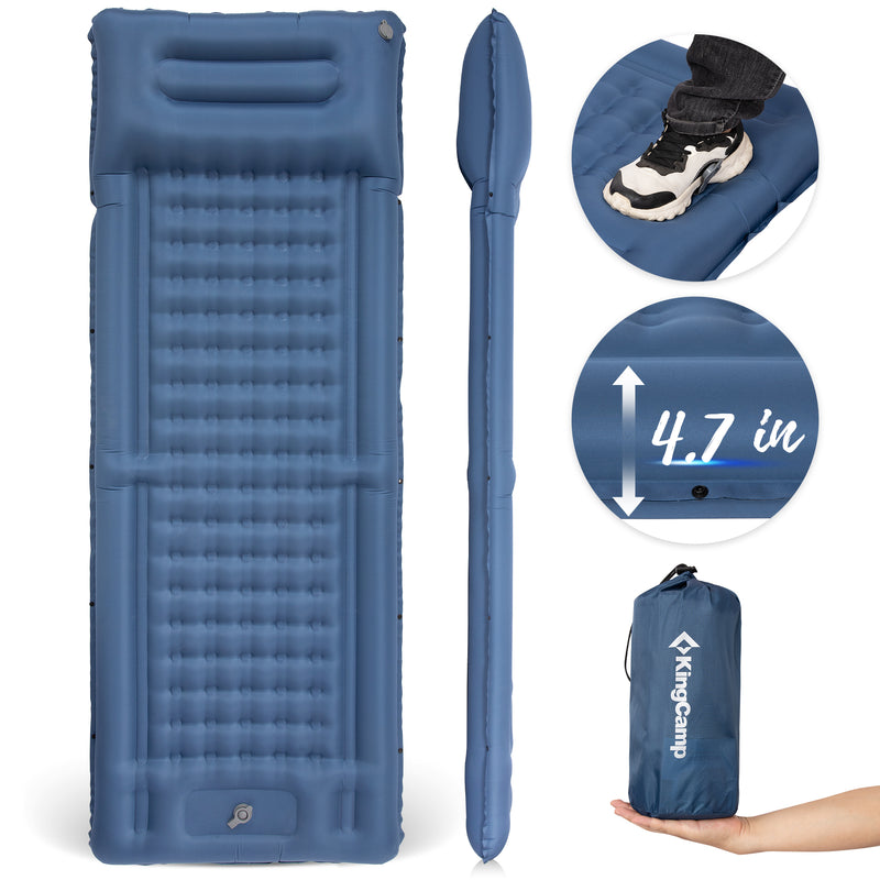 Load image into Gallery viewer, KingCamp DELUXE 12 Inflatable Sleeping Pad Navy– Built‑In Foot Pump & Pillow, Lightweight Camping Mat