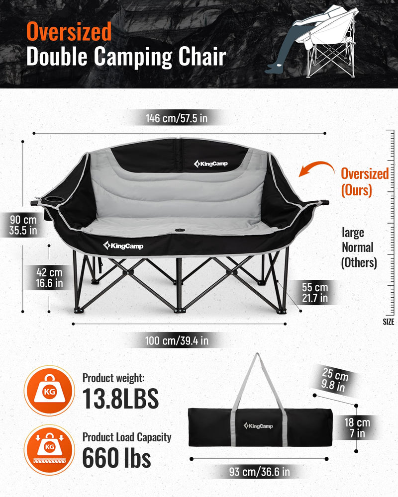 Load image into Gallery viewer, KingCamp Oversize Double Camping Loveseat – Heavy-Duty Outdoor Chair with Cup Holders, Supports 660 lbs