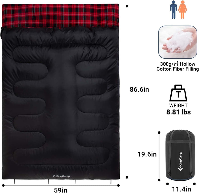 Load image into Gallery viewer, KingCamp Double Flannel Sleeping Bag with two Pillows