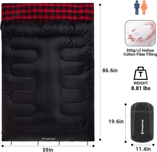 KingCamp Double Flannel Sleeping Bag with two Pillows