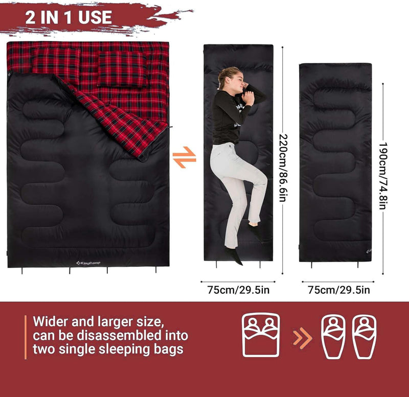 Load image into Gallery viewer, KingCamp Double Flannel Sleeping Bag with two Pillows 2 in 1 Use