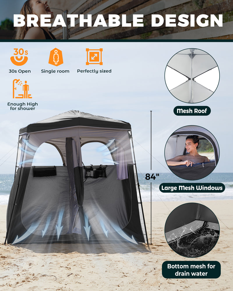 Load image into Gallery viewer, KingCamp Double Privacy Shelter | 2-Room Pop-Up Shower Tent with UPF50+ Sun Protection, XL 7x7ft Interior for Camping Shower, Toilet & Changing Room Black