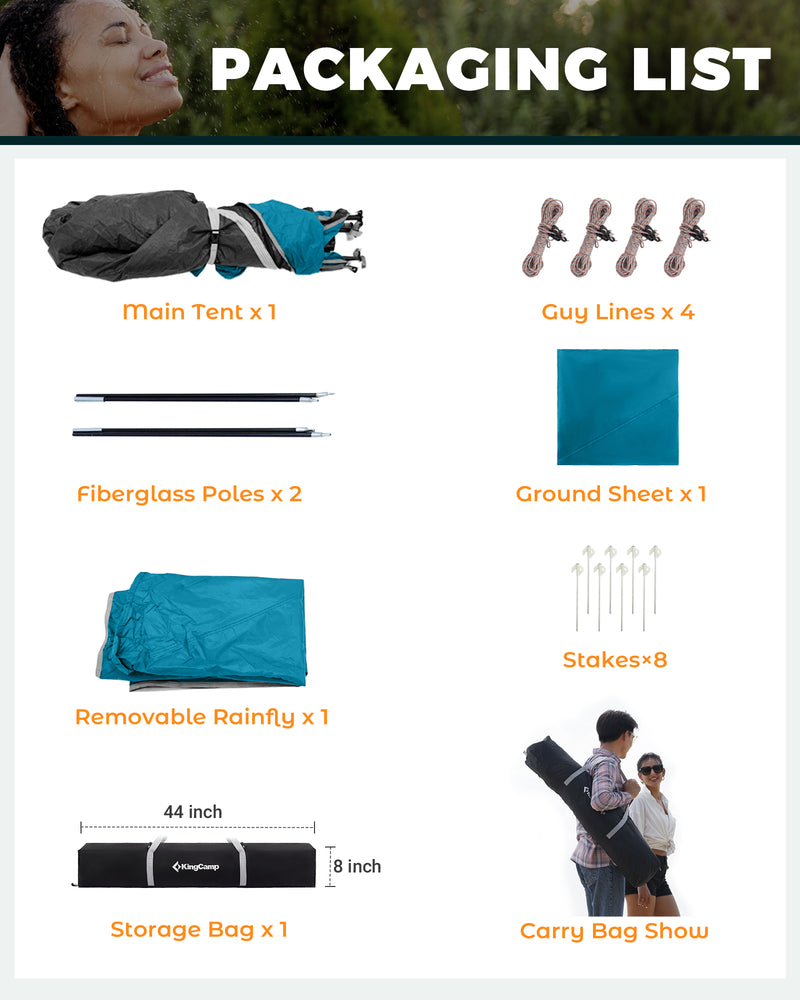 Load image into Gallery viewer, KingCamp Double Privacy Shelter | 2-Room Pop-Up Shower Tent with UPF50+ Sun Protection, XL 7x7ft Interior for Camping Shower, Toilet & Changing Room Cyan