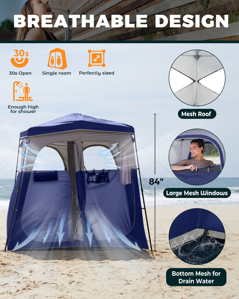 Load image into Gallery viewer, KingCamp Double Privacy Shelter | 2-Room Pop-Up Shower Tent with UPF50+ Sun Protection, XL 7x7ft Interior for Camping Shower, Toilet & Changing Room Navy