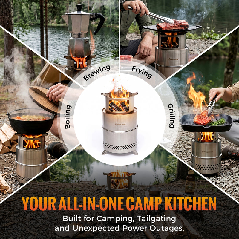 Load image into Gallery viewer, KingCamp FIREWOOD M Folding Wood Stove, Portable Stainless Steel Campfire Stove for Camping, BBQ, Cooking & Boiling Water