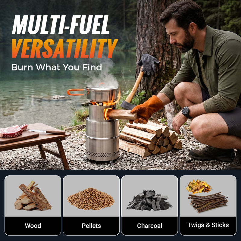 Load image into Gallery viewer, KingCamp FIREWOOD M Folding Wood Stove, Portable Stainless Steel Campfire Stove for Camping, BBQ, Cooking & Boiling Water